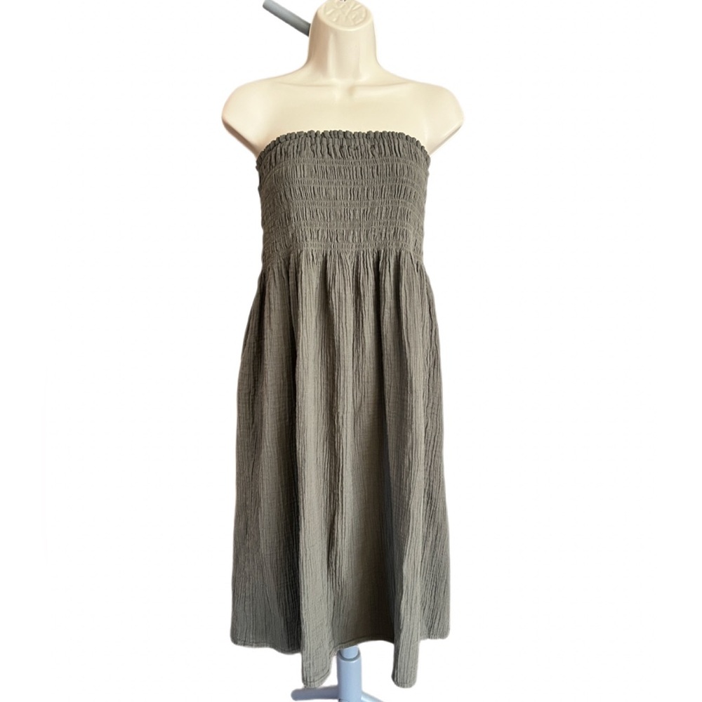 BOGO Strapless Green Gauze Smocked Dress XS
